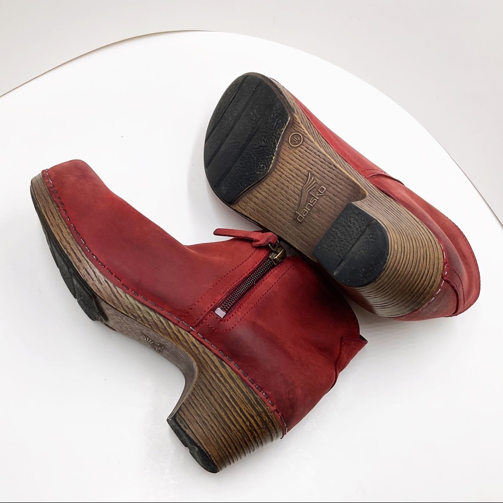 {Dansko} Max Red Leather Ankle Clog Booties - Picture 14 of 16